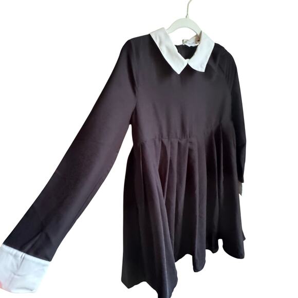 Unique Vintage Wednesday Adams Black Dress White Cuffs Peggy Peter Pan Collar M - Picture 2 of 8